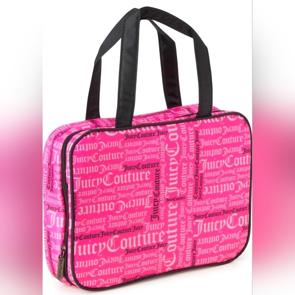 Juicy Couture FuchsiatBlack Logo Print Toiletry/cosmetic Bag. New